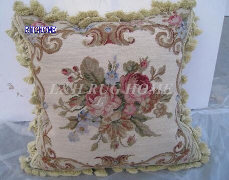 French Floral Needlepoint Woolen Cushion Handmade Pillow 15k New