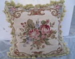 French Floral Needlepoint woolen cushion, handmade pillow 15K New Zealand Wool, 16